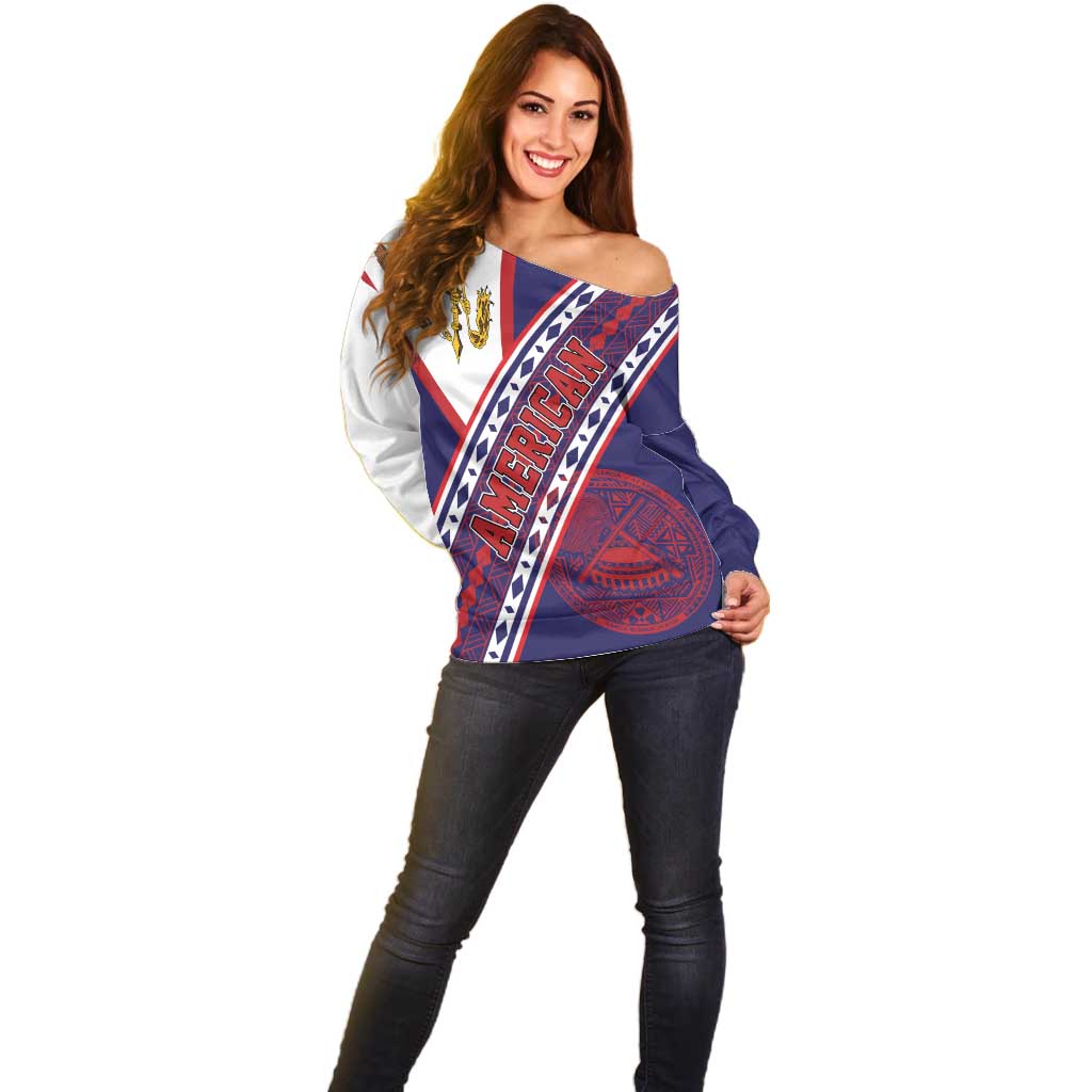 American Samoa Flag Day Off Shoulder Sweater Polynesian Tribal Tattoo Eagle Art LT19 - Polynesian Pride