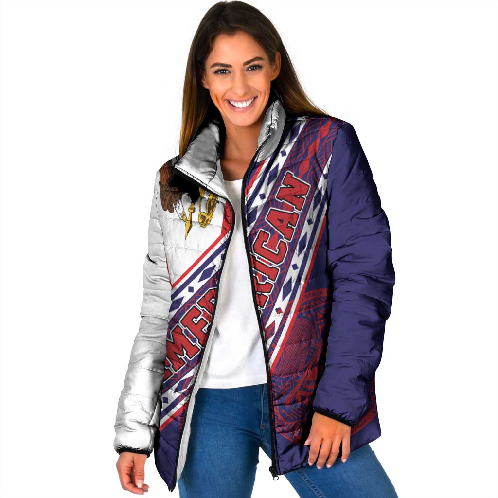 American Samoa Flag Day Padded Jacket Polynesian Tribal Tattoo Eagle Art LT19 Women Navy - Polynesian Pride
