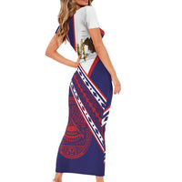American Samoa Flag Day Short Sleeve Bodycon Dress Polynesian Tribal Tattoo Eagle Art LT19 - Polynesian Pride