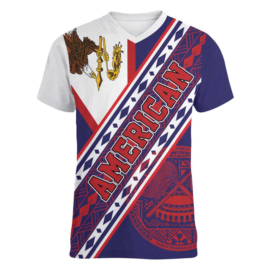 American Samoa Flag Day Women V-Neck T-Shirt Polynesian Tribal Tattoo Eagle Art