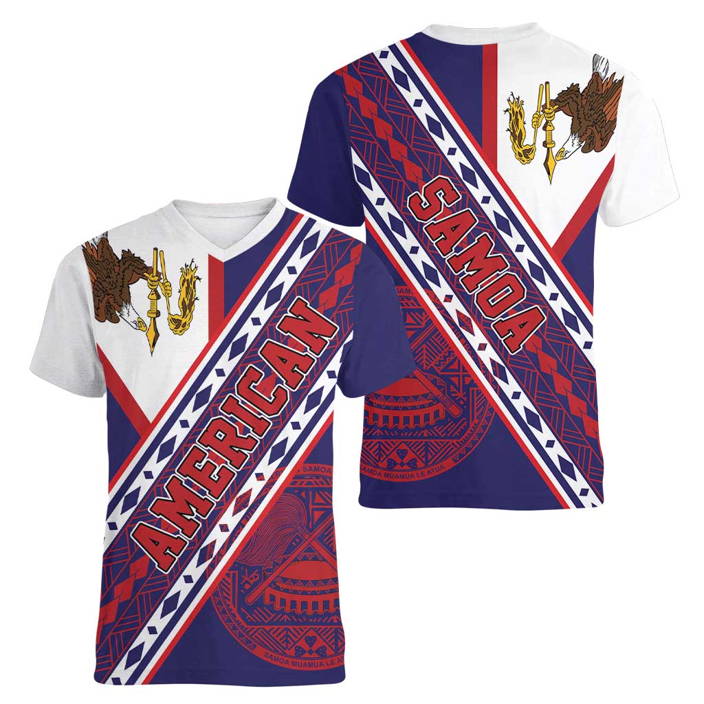 American Samoa Flag Day Women V-Neck T-Shirt Polynesian Tribal Tattoo Eagle Art LT19 - Polynesian Pride