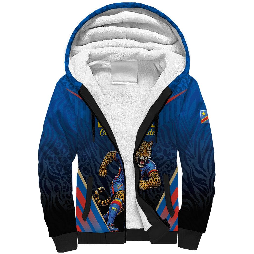 Custom World Football 2026 DR Congo Sherpa Hoodie Les Leopards Coupe du Monde Glory LT19 Unisex Blue - Polynesian Pride