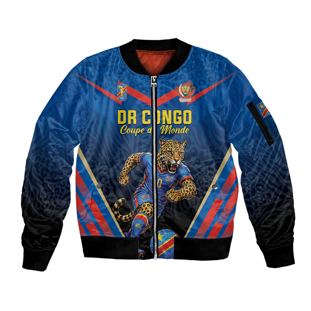 Custom World Football 2026 DR Congo Sleeve Zip Bomber Jacket Les Leopards Coupe du Monde Glory LT19 Unisex Blue - Polynesian Pride