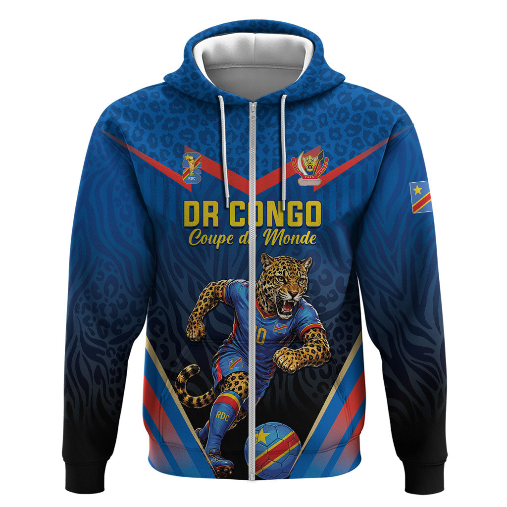 Custom World Football 2026 DR Congo Zip Hoodie Les Leopards Coupe du Monde Glory LT19 Zip Hoodie Blue - Polynesian Pride