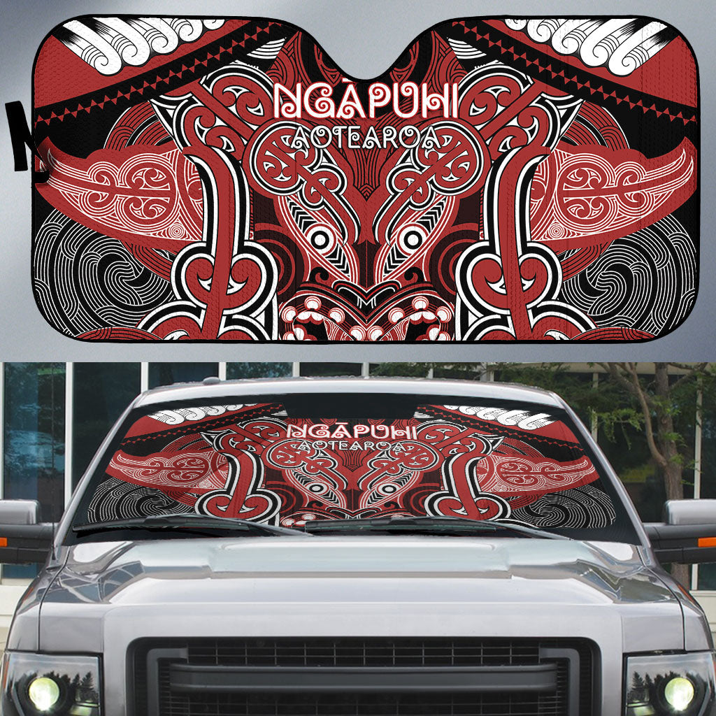 Aotearoa Iwi Ngapuhi Auto Sun Shade Maori Kowhaiwhai Pattern LT19 Red - Polynesian Pride
