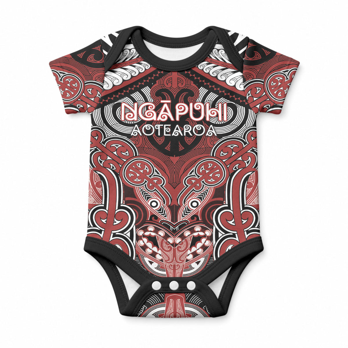 Aotearoa Iwi Ngapuhi Personalised Baby Onesie Maori Kowhaiwhai Pattern LT19 Red - Polynesian Pride