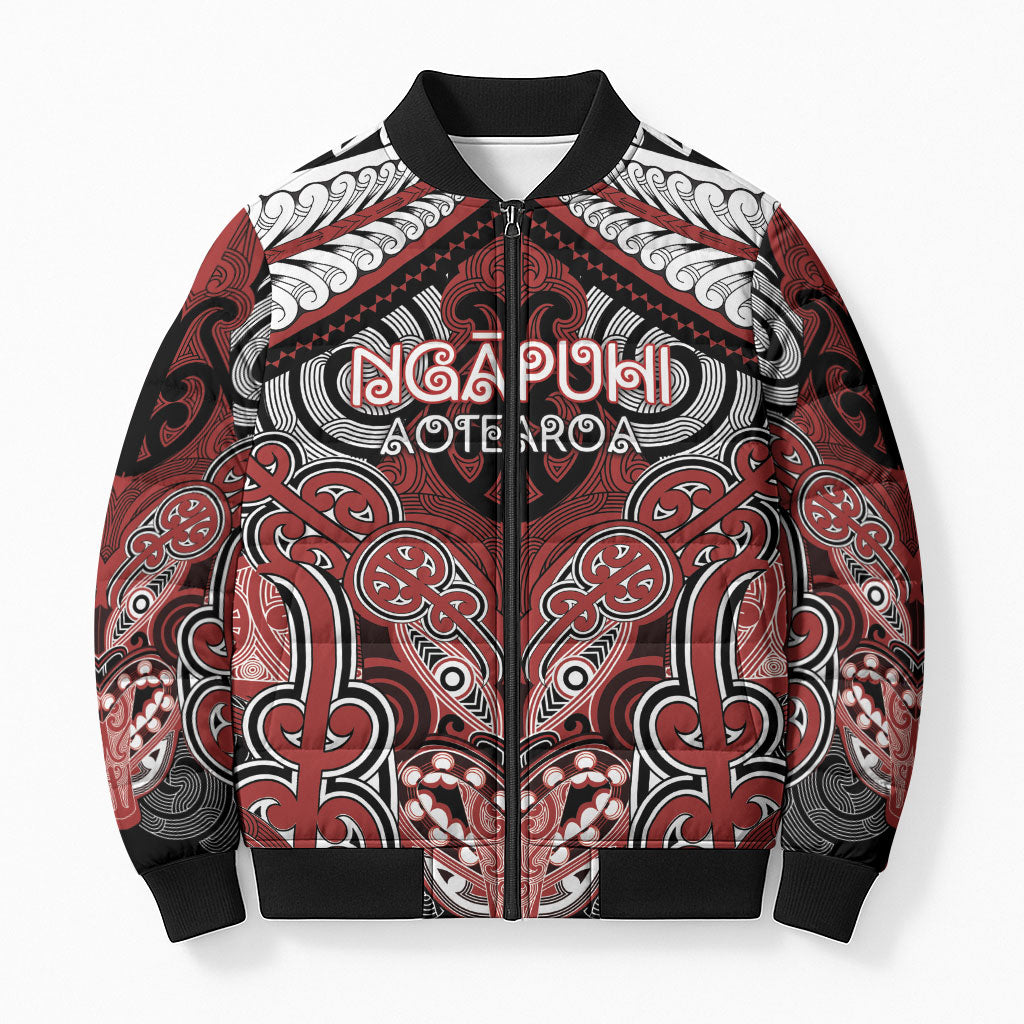 Aotearoa Iwi Ngapuhi Personalised Bomber Puffer Jacket Maori Kowhaiwhai Pattern LT19 Unisex Red - Polynesian Pride