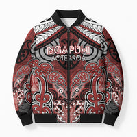 Aotearoa Iwi Ngapuhi Personalised Bomber Puffer Jacket Maori Kowhaiwhai Pattern LT19 Unisex Red - Polynesian Pride