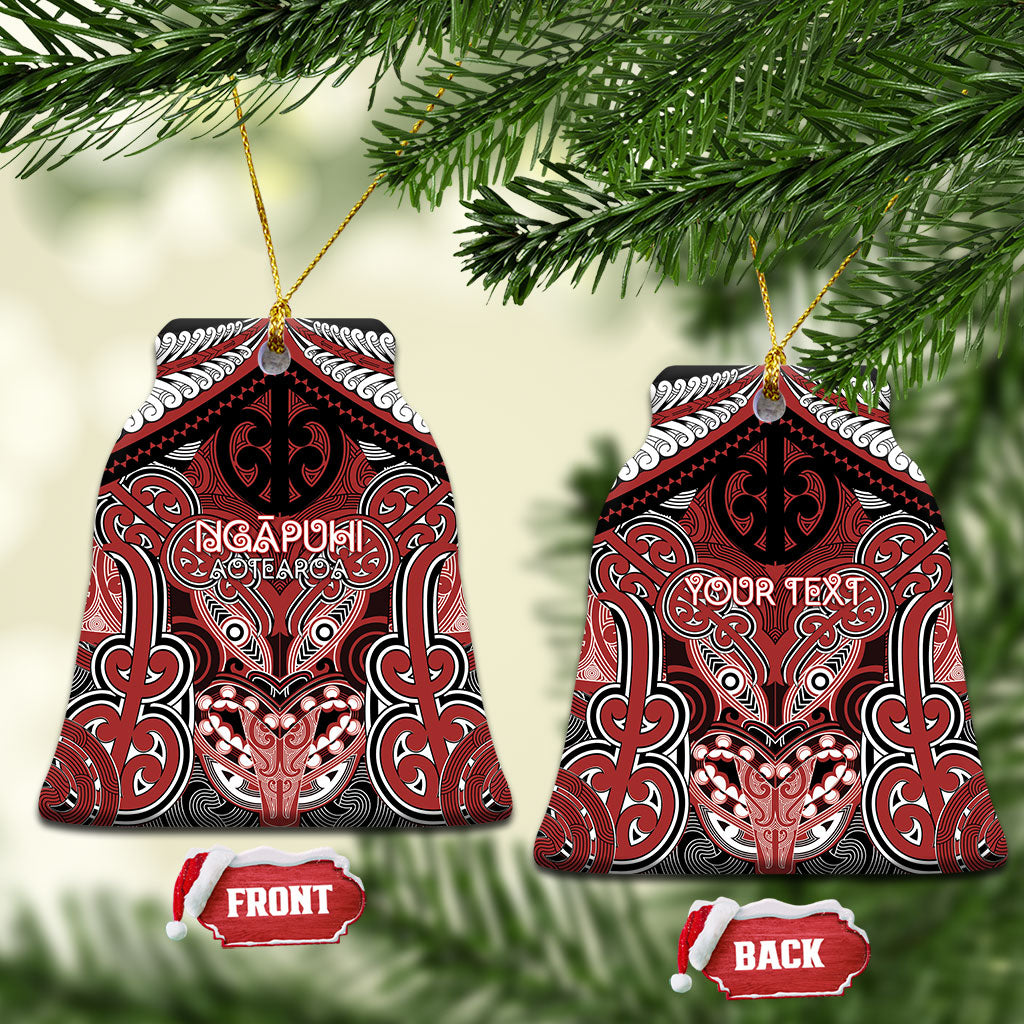 Aotearoa Iwi Ngapuhi Personalised Ceramic Ornament Maori Kowhaiwhai Pattern LT19 Bell Flake Red - Polynesian Pride