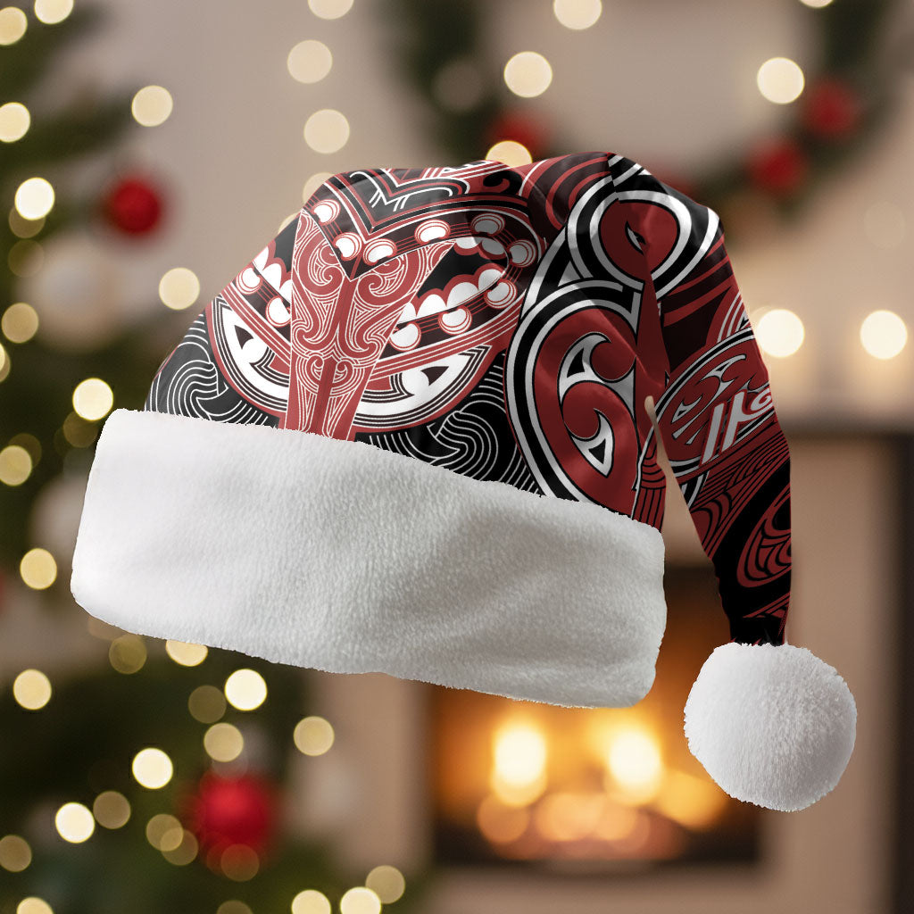 Aotearoa Iwi Ngapuhi Personalised Christmas Santa Hat Maori Kowhaiwhai Pattern LT19 Without Fur Red - Polynesian Pride