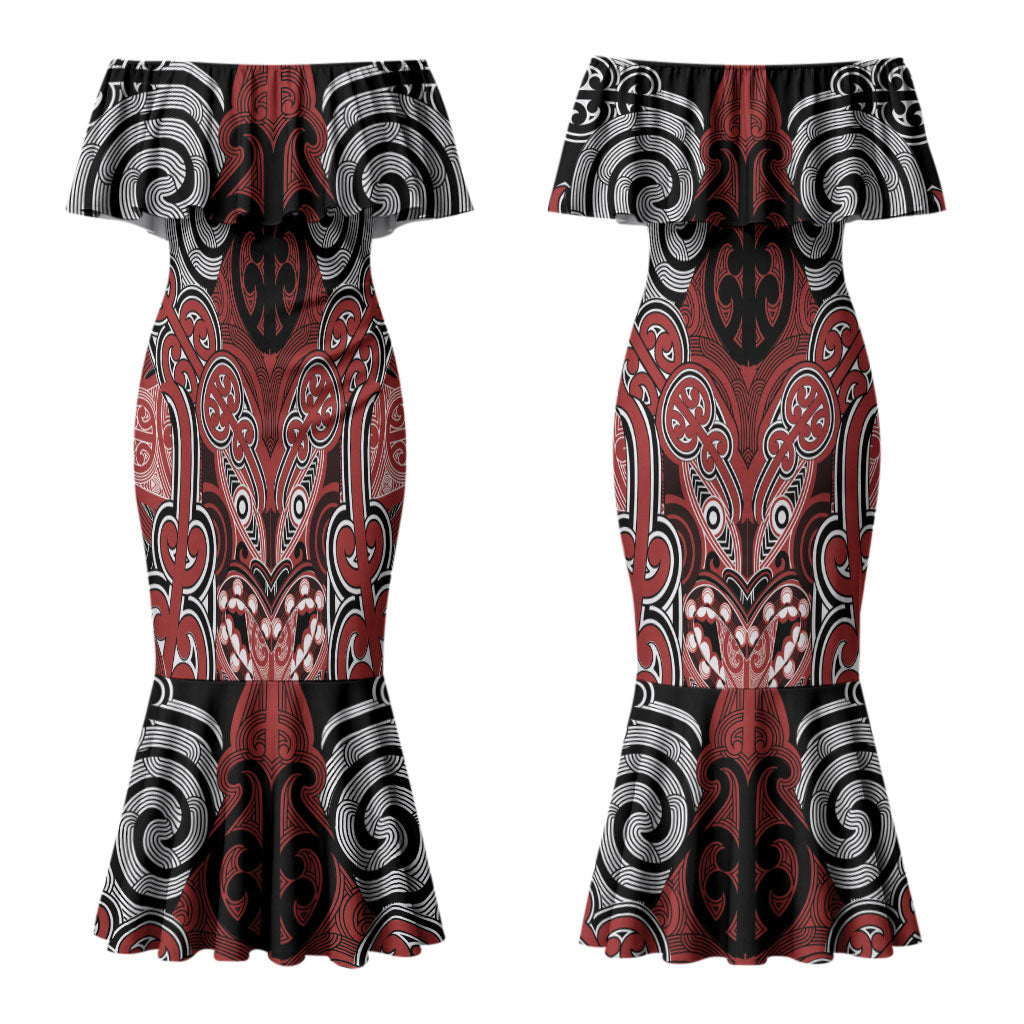 Aotearoa Iwi Ngapuhi Personalised Couples Matching Mermaid Dress and Long Sleeve Button Shirt Maori Kowhaiwhai Pattern LT19 - Polynesian Pride