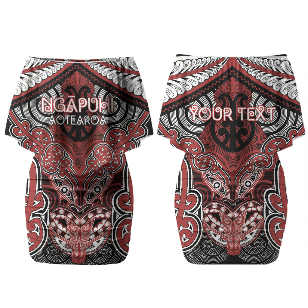 Aotearoa Iwi Ngapuhi Personalised Couples Matching Off Shoulder Short Dress and Long Sleeve Button Shirt Maori Kowhaiwhai Pattern LT19 - Polynesian Pride