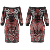 Aotearoa Iwi Ngapuhi Personalised Couples Matching Off The Shoulder Long Sleeve Dress and Long Sleeve Button Shirt Maori Kowhaiwhai Pattern LT19 - Polynesian Pride
