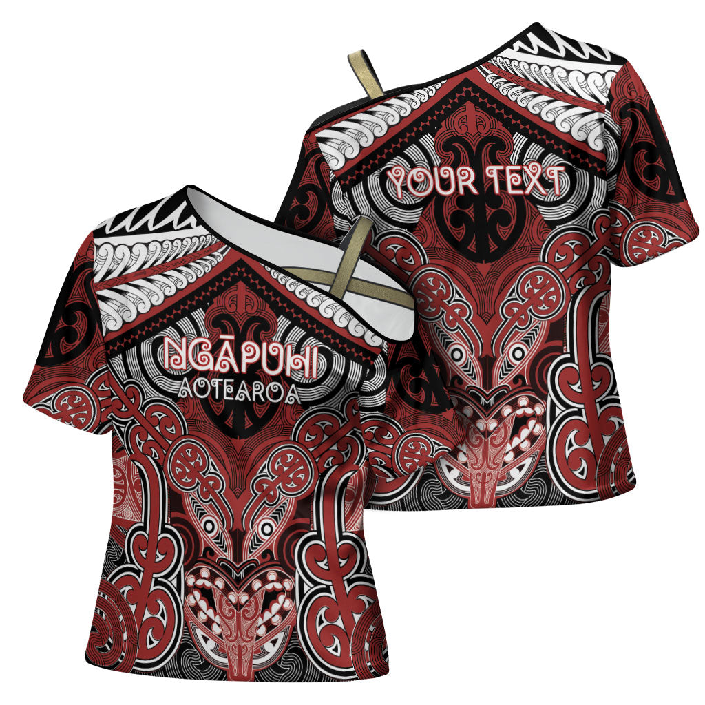 Aotearoa Iwi Ngapuhi Personalised Cross Shoulder Shirt Maori Kowhaiwhai Pattern LT19 - Polynesian Pride