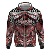 Aotearoa Iwi Ngapuhi Personalised Hoodie Maori Kowhaiwhai Pattern LT19 Zip Hoodie Red - Polynesian Pride