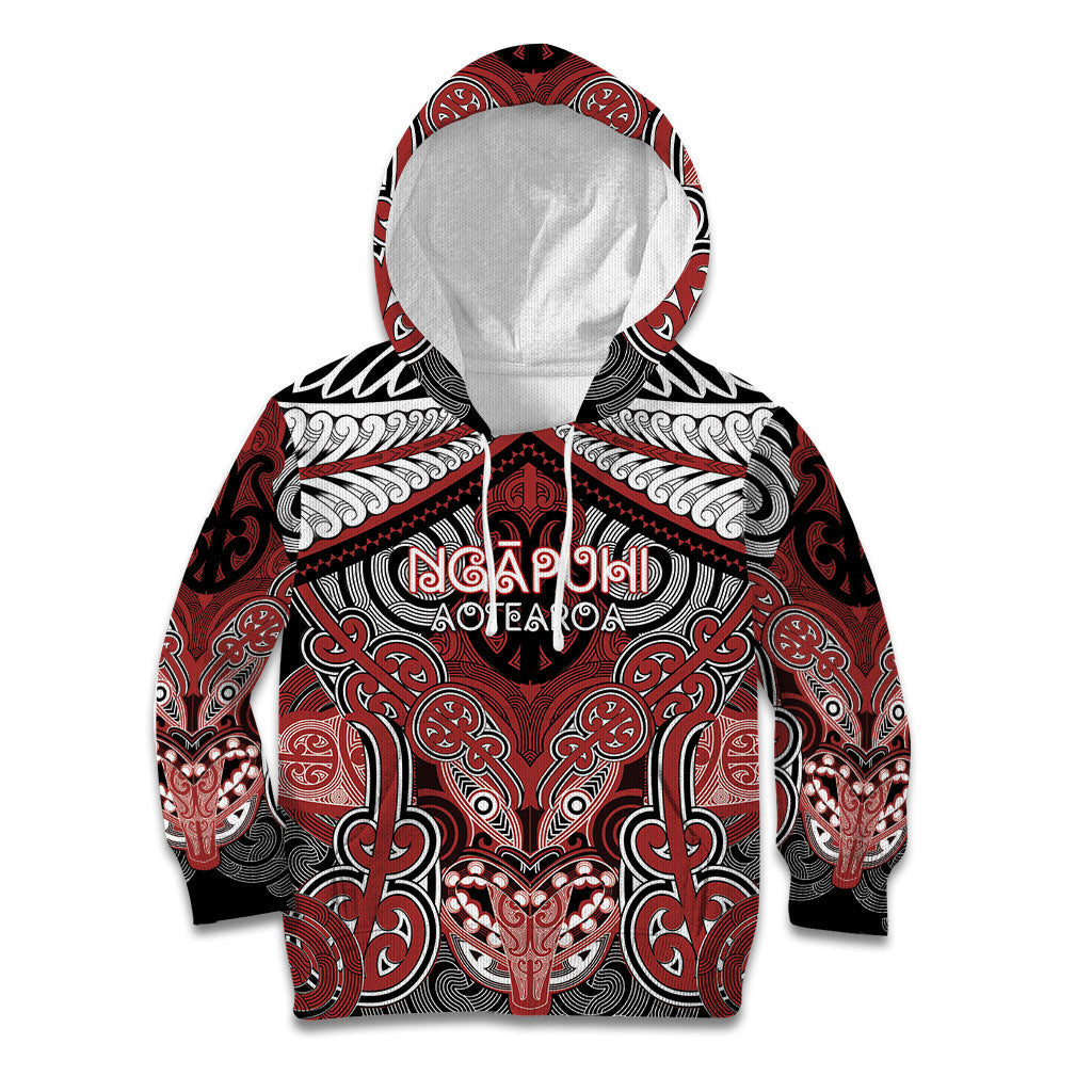 Aotearoa Iwi Ngapuhi Personalised Kid Hoodie Maori Kowhaiwhai Pattern LT19 Hoodie Red - Polynesian Pride
