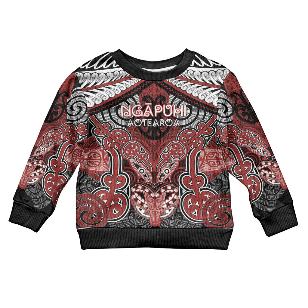 Aotearoa Iwi Ngapuhi Personalised Kid Ugly Christmas Sweater Maori Kowhaiwhai Pattern LT19 Kid Red - Polynesian Pride