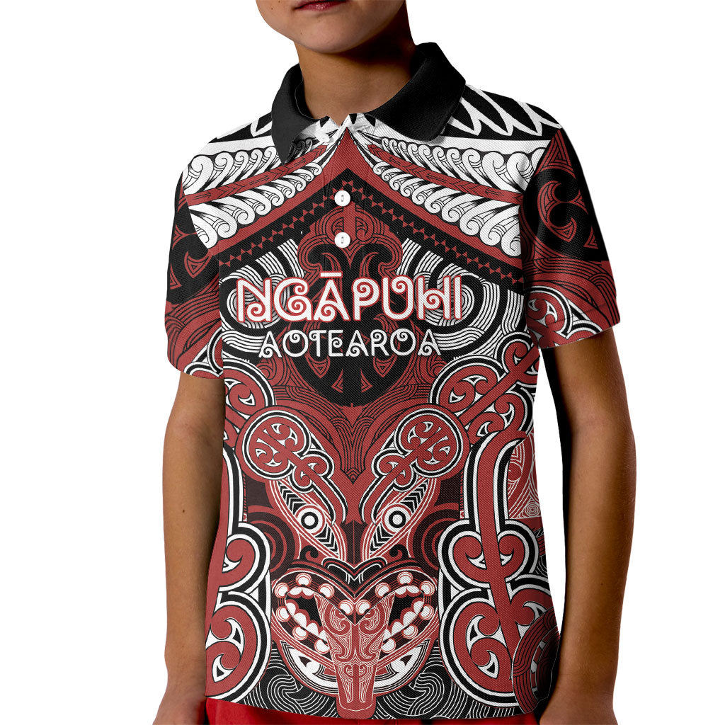 Aotearoa Iwi Ngapuhi Personalised Kid Polo Shirt Maori Kowhaiwhai Pattern LT19 Kid Red - Polynesian Pride