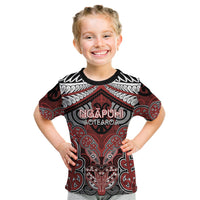 Aotearoa Iwi Ngapuhi Personalised Kid T Shirt Maori Kowhaiwhai Pattern LT19 Red - Polynesian Pride