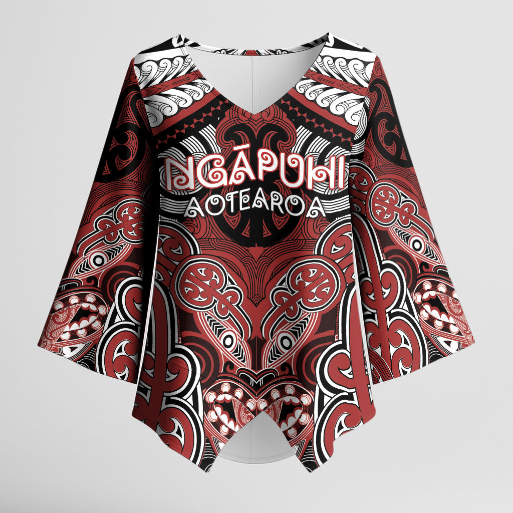 Aotearoa Iwi Ngapuhi Personalised Kimono Sleeve Blouse Maori Kowhaiwhai Pattern LT19 Female Red - Polynesian Pride