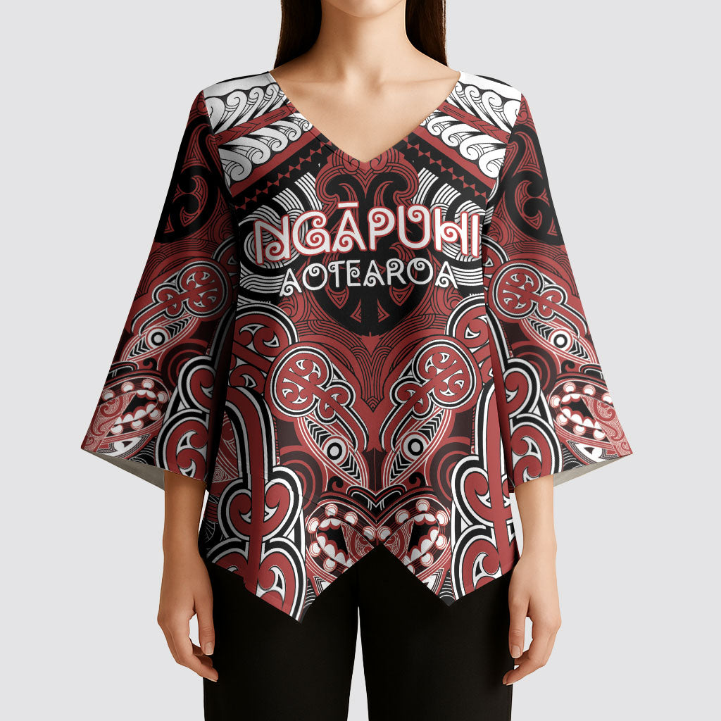 Aotearoa Iwi Ngapuhi Personalised Kimono Sleeve Blouse Maori Kowhaiwhai Pattern LT19 - Polynesian Pride
