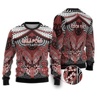 Aotearoa Iwi Ngapuhi Personalised Ugly Christmas Sweater Maori Kowhaiwhai Pattern LT19 Red - Polynesian Pride
