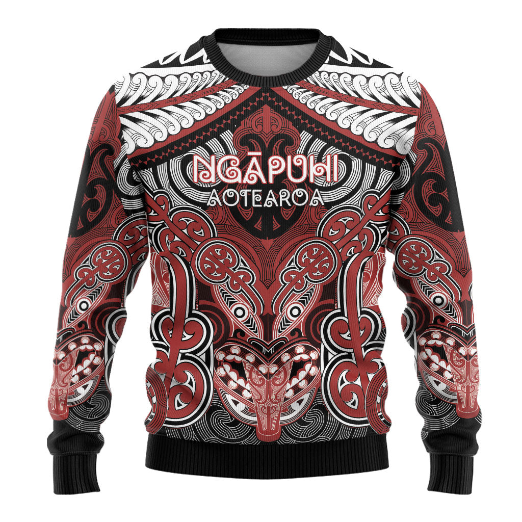 Aotearoa Iwi Ngapuhi Personalised Ugly Christmas Sweater Maori Kowhaiwhai Pattern LT19 - Polynesian Pride