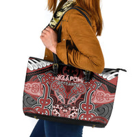 Aotearoa Iwi Ngapuhi Leather Tote Bag Maori Kowhaiwhai Pattern LT19 Red - Polynesian Pride