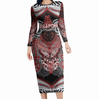 Aotearoa Iwi Ngapuhi Personalised Long Sleeve Bodycon Dress Maori Kowhaiwhai Pattern LT19 Long Dress Red - Polynesian Pride