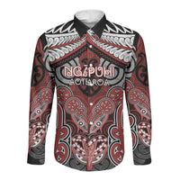 Aotearoa Iwi Ngapuhi Personalised Long Sleeve Button Shirt Maori Kowhaiwhai Pattern LT19 Unisex Red - Polynesian Pride