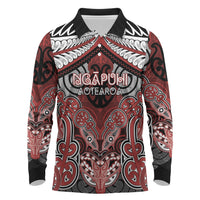 Aotearoa Iwi Ngapuhi Personalised Long Sleeve Polo Shirt Maori Kowhaiwhai Pattern LT19 Red - Polynesian Pride