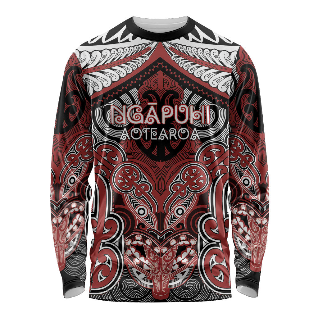 Aotearoa Iwi Ngapuhi Personalised Long Sleeve Shirt Maori Kowhaiwhai Pattern LT19 Unisex Red - Polynesian Pride