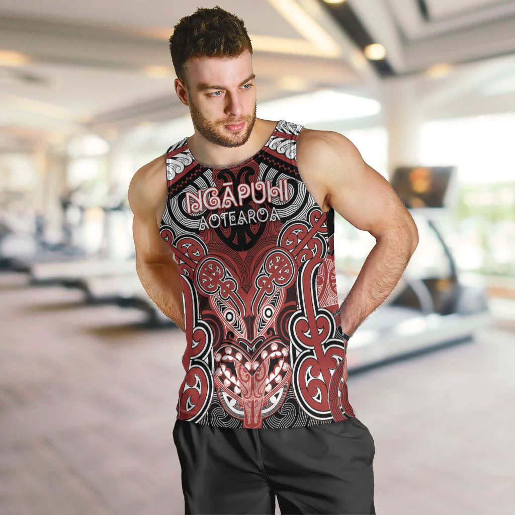 Aotearoa Iwi Ngapuhi Personalised Men Tank Top Maori Kowhaiwhai Pattern LT19 Red - Polynesian Pride
