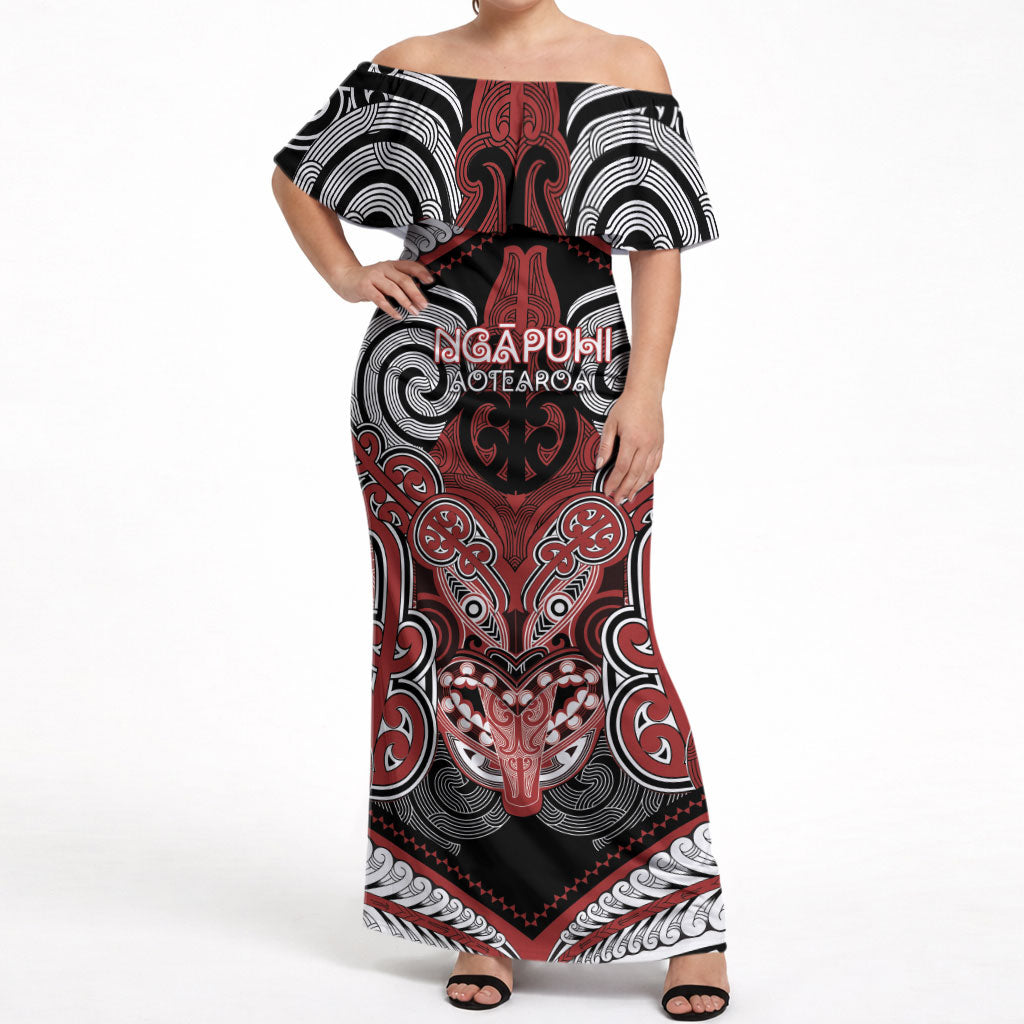 Aotearoa Iwi Ngapuhi Personalised Off Shoulder Maxi Dress Maori Kowhaiwhai Pattern LT19 Women Red - Polynesian Pride