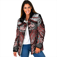 Aotearoa Iwi Ngapuhi Personalised Padded Jacket Maori Kowhaiwhai Pattern LT19 Women Red - Polynesian Pride