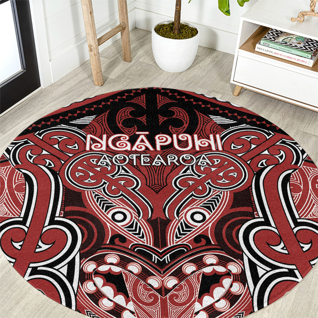 Aotearoa Iwi Ngapuhi Round Carpet Maori Kowhaiwhai Pattern LT19 Red - Polynesian Pride