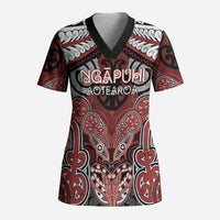 Aotearoa Iwi Ngapuhi Personalised Scrub Top Maori Kowhaiwhai Pattern LT19 Adult Red - Polynesian Pride