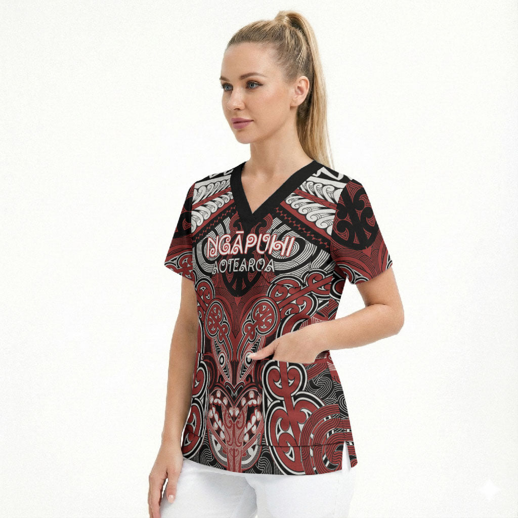 Aotearoa Iwi Ngapuhi Personalised Scrub Top Maori Kowhaiwhai Pattern LT19 - Polynesian Pride