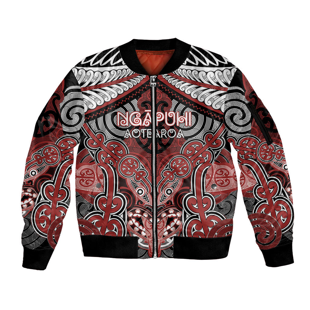 Aotearoa Iwi Ngapuhi Personalised Sleeve Zip Bomber Jacket Maori Kowhaiwhai Pattern LT19 Unisex Red - Polynesian Pride