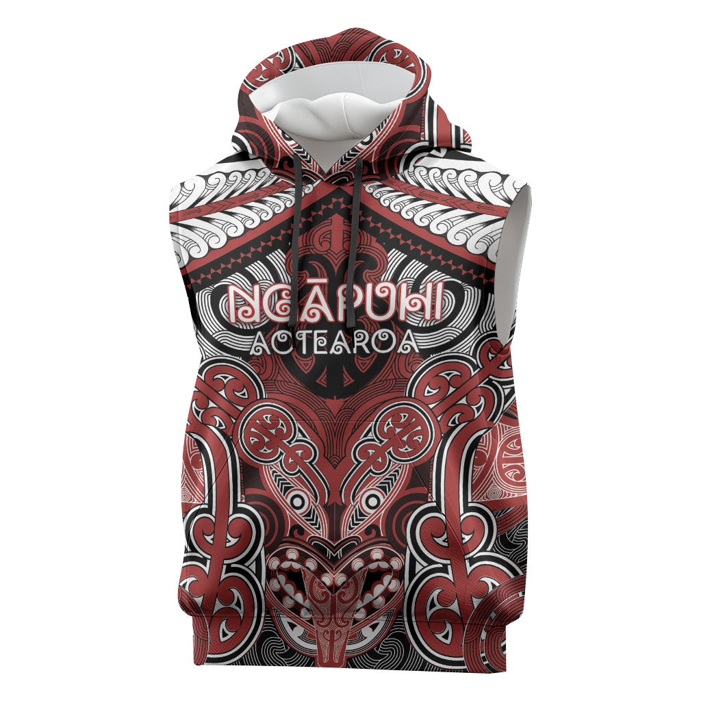 Aotearoa Iwi Ngapuhi Personalised Sleeveless Hoodie Maori Kowhaiwhai Pattern LT19 Red - Polynesian Pride
