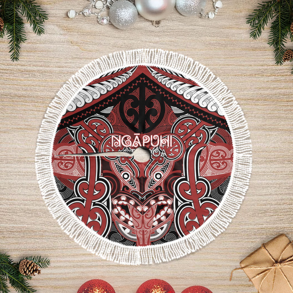 Aotearoa Iwi Ngapuhi Tree Skirt Maori Kowhaiwhai Pattern LT19 Fringed Red - Polynesian Pride