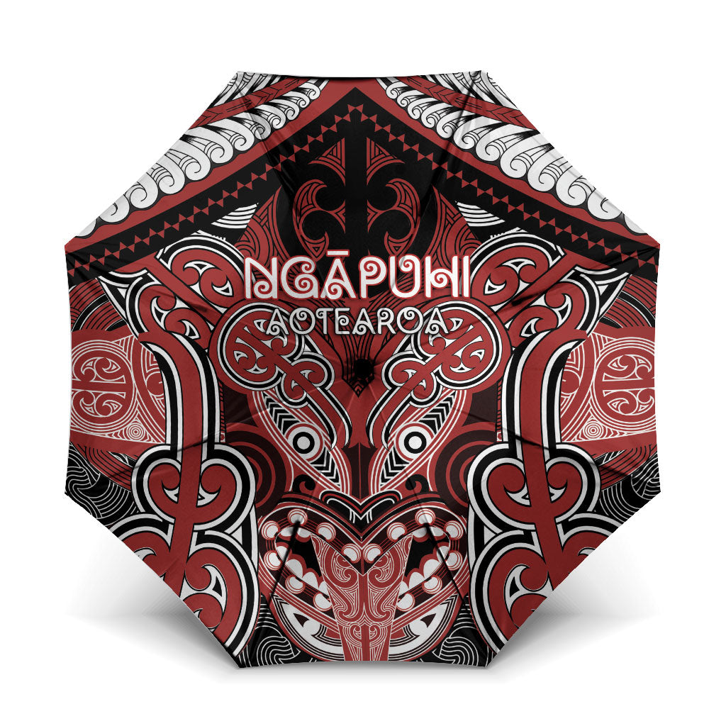 Aotearoa Iwi Ngapuhi Umbrella Maori Kowhaiwhai Pattern LT19 One Size Folded 11.42 inch Opened Diameter 37.4 inch Red - Polynesian Pride