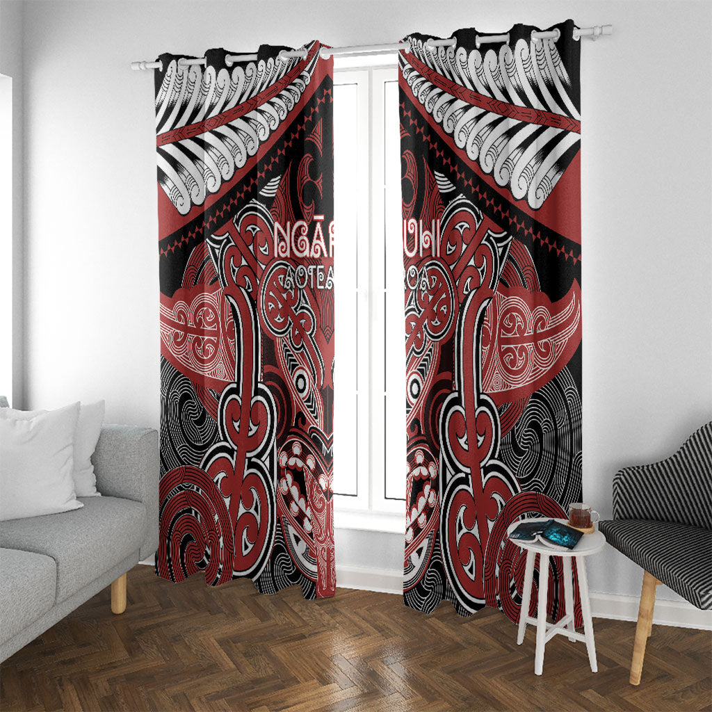 Aotearoa Iwi Ngapuhi Window Curtain Maori Kowhaiwhai Pattern LT19 With Grommets Red - Polynesian Pride