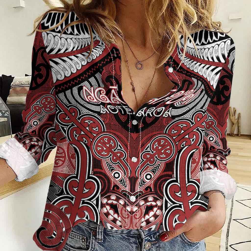 Aotearoa Iwi Ngapuhi Personalised Women Casual Shirt Maori Kowhaiwhai Pattern LT19 Female Red - Polynesian Pride
