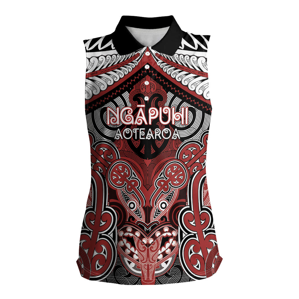 Aotearoa Iwi Ngapuhi Personalised Women Sleeveless Polo Shirt Maori Kowhaiwhai Pattern LT19 Female Red - Polynesian Pride