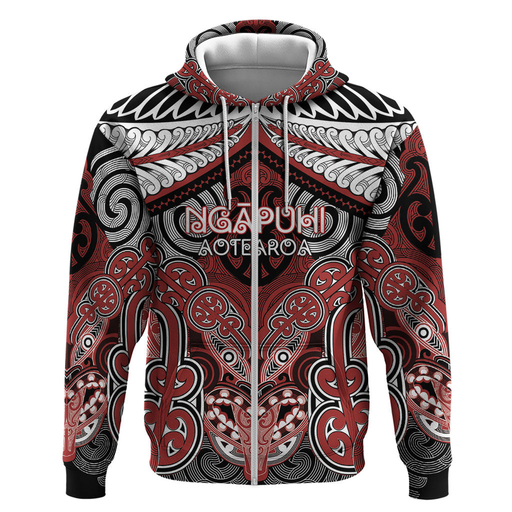 Aotearoa Iwi Ngapuhi Personalised Zip Hoodie Maori Kowhaiwhai Pattern LT19 Zip Hoodie Red - Polynesian Pride