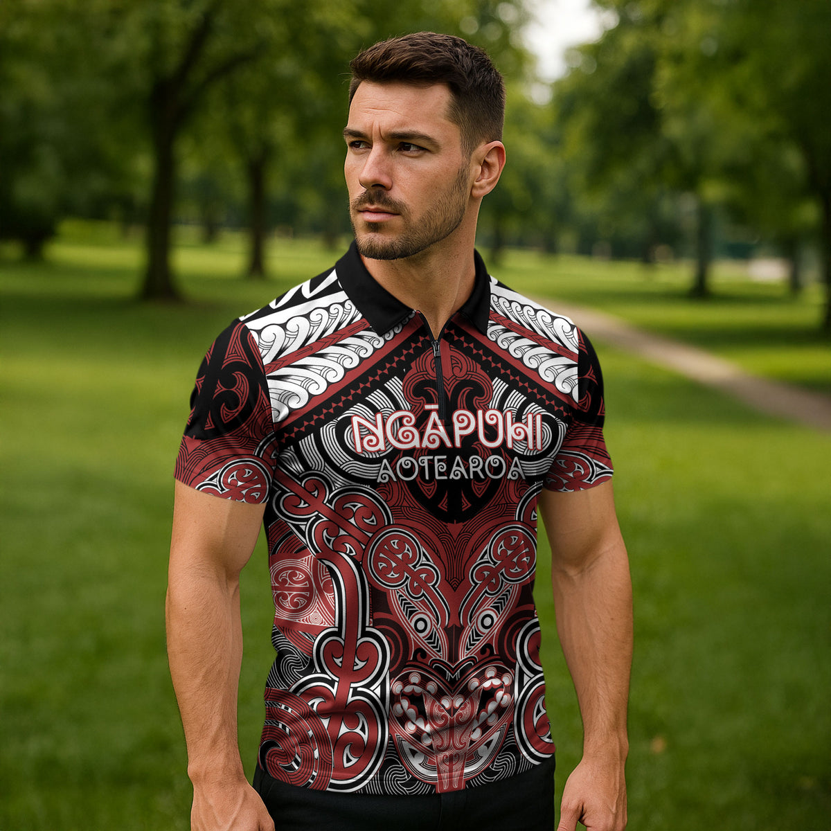 Aotearoa Iwi Ngapuhi Personalised Zipper Polo Shirt Maori Kowhaiwhai Pattern LT19 - Polynesian Pride