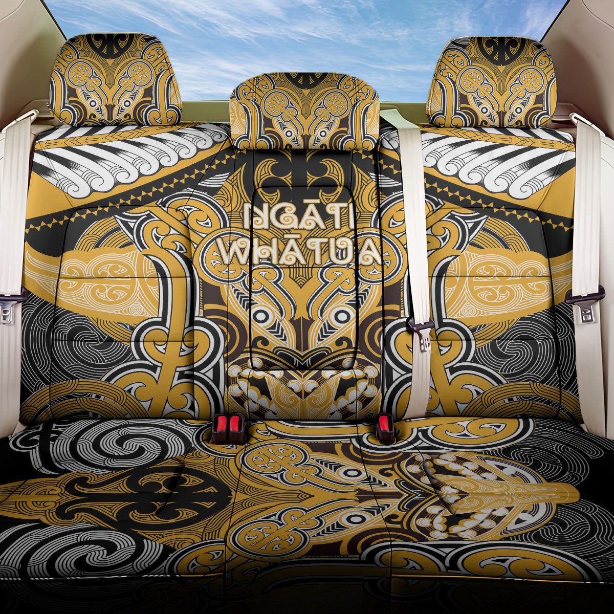 Aotearoa Iwi Ngati Whatua Back Car Seat Cover Maori Kowhaiwhai Pattern LT19 One Size Yellow - Polynesian Pride