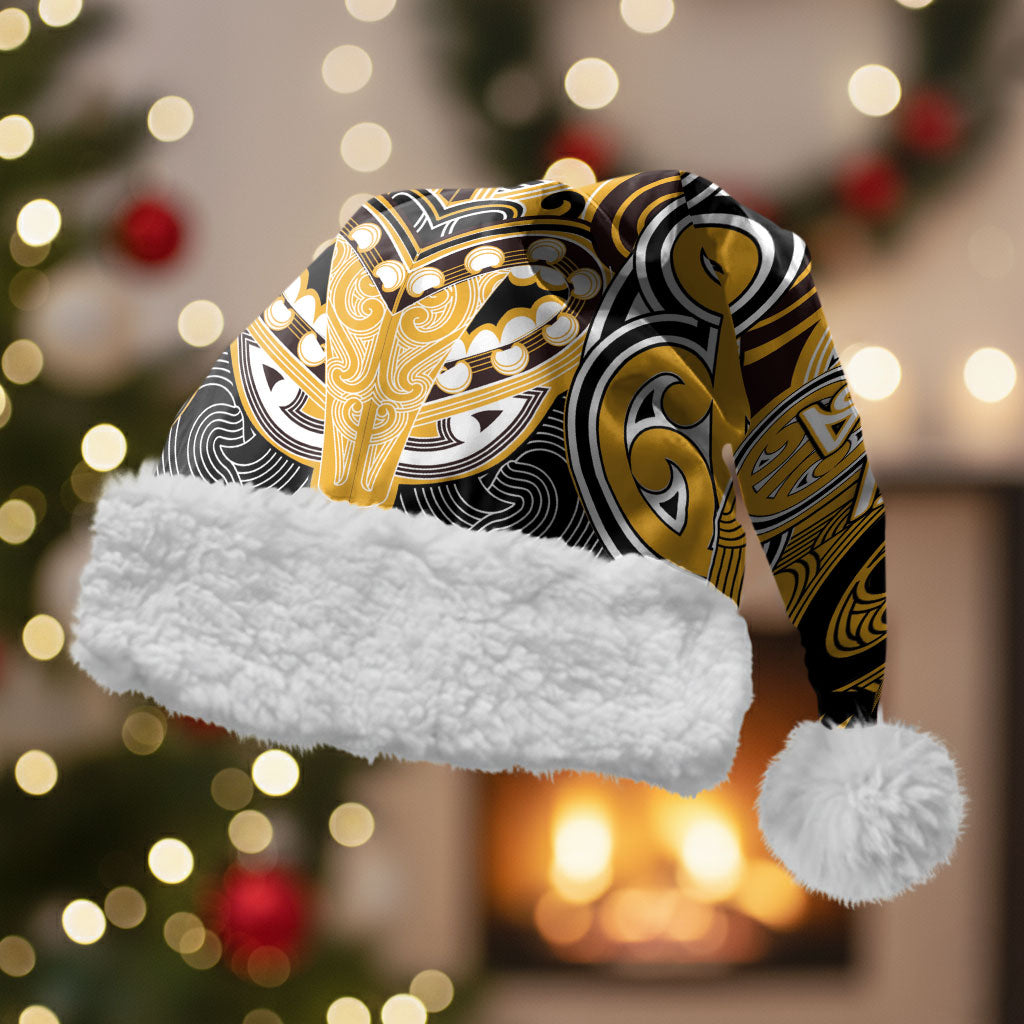Aotearoa Iwi Ngati Whatua Personalised Christmas Santa Hat Maori Kowhaiwhai Pattern LT19 With Fur Yellow - Polynesian Pride