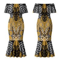 Aotearoa Iwi Ngati Whatua Personalised Couples Matching Mermaid Dress and Long Sleeve Button Shirt Maori Kowhaiwhai Pattern LT19 - Polynesian Pride